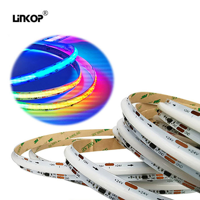 Un buen precio. La dirección de la banda de luz RGB CRI 90 24v Cob Led es de 180 grados con un ángulo de luz de 720 Leds/M en línea