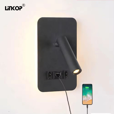 سعر جيد مفتاح مزدوج USB مصباح الحائط LED فندق جانب السرير المدمج الأسود 3w 110-240v 3000k الانترنت