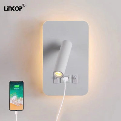 ราคาดี ขาว ดับเบิลสวิทช์ แสงติดผนัง usb โซก็อต LED โคมไฟข้างเตียง 110-240v 3000k ออนไลน์